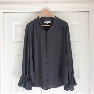 Ann Taylor Loft Wide Ruffle Sleeve Blouse Size L